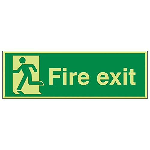 VSafety 14010BP-G Señal de salida de fuego final para hombre izquierdo, horizontal, 600 mm x 200 mm (Pack de 3)