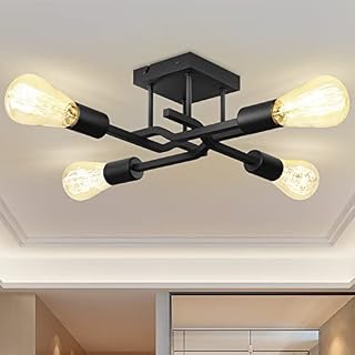 Semi Flush Mount Ceiling Light Fixture, Modern 4 Light Chandelier Light Fixture, Close to Ceiling Light with E27 Bulb Base, Sputnik Chandelier for Bedroom Kitchen Living Room Dining Room