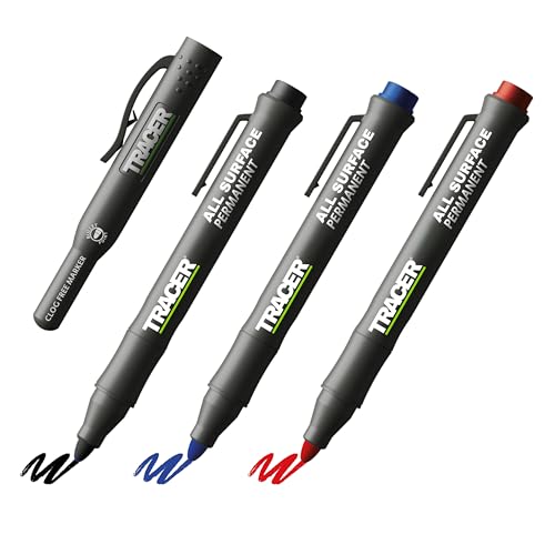 Tracer Verstopfungsfrei Baumarkierungsset. 3 x Markierungsstifte mit Halteclippen. Markierstift – Schwarz, Rot und Blau