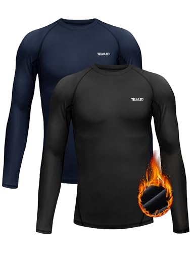 TELALEO Youth Boys' Girls' Thermal Compression Shirt Long Sleeve Fleece Lined Base Layer Athletic Football Undershirt Black/Blue S