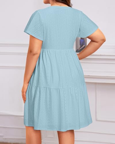Image of Plus Size Summer Dress Casual Short Sleeve Button Midi Sun Dresses Women