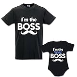  Idea Regalo Coppia di T-Shirt Papa\' Figlio Boss - Real Boss Nere Maschietto Uomo XL - Bimbo 18 Mesi