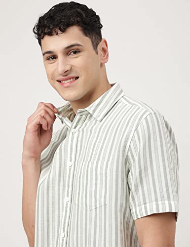 Image of Marks & Spencer Mens Striped Linen Blend Collared Neck Relaxed Fit Shirt