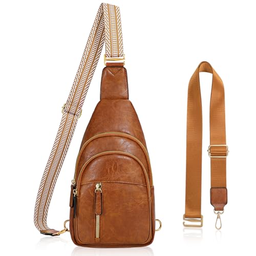 Image of SUOSDEY Sling Bags for Women Crossbody Leather Sling Backpack Chest Bag Shoulder Bags for Casual Traveling Hiking Cycling