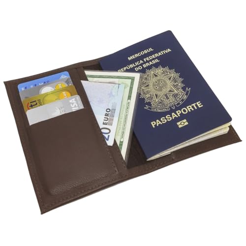Porta Passaporte Carteira Cartões Documentos Couro Ecológico Ondas Café