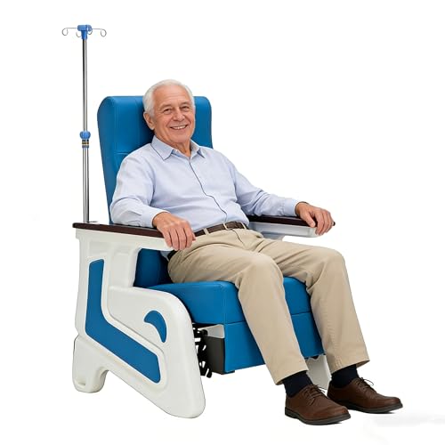 Silla médica eléctrica con reposabrazos ajustable y soporte de poste intravenoso para instalaciones sanitarias