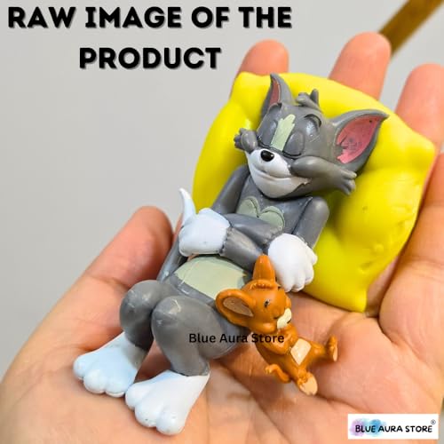 Image of Blue Aura Tom & Jerry Action Figure Length-8cm for Car Interior Accessories Table Top Multicolour PVC | Tom & Jerryy Sleeping