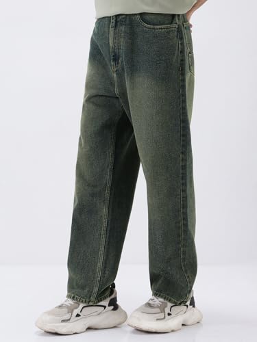 Image of Urbano Fashion Men's Loose Baggy Fit Heavy Washed Jeans Non-Stretchable