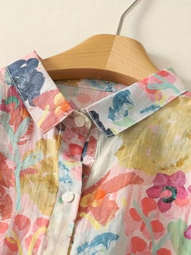 Image of Gufrina Women's Casual Button-Down Shirt with Multicolor Floral Print & Half Sleeves, Collar Neck