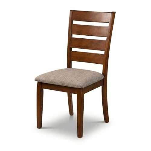 Image of Traditional Dining Chairs, Set of 2, Dirty Oak Finish with Greige Polyester Upholstered Seats Solid Rubberwood