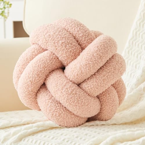 Image of Lokaluo Knot Pillows Ball Decorative Throw Pillows for Couch Bed Sofa Living Room 2 Cord Aesthetic Round Cute Plush Pillows Home Decor,woolpink 8inch