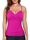 Cindy's aunt Push Up Tankini Tops with Underwire Bra Support Slimming Swimwear V Neck Swimsuit Tops for Big Busted Women Hot Pink US8