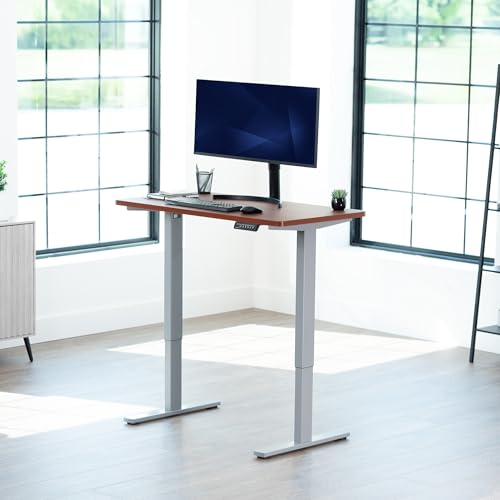 Image of VIVO Electric 43 x 24 in Standing Desk, Memory Height Adjustment, 1B Series, Holds 220 lbs, One-Piece Dark Walnut Top, Gray Frame, DESK-KIT-1G4D