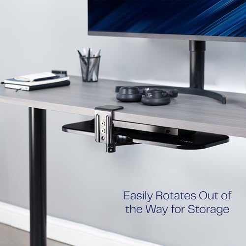 Image of VIVO Clamp-on 23 x 10 inch Rotating Computer Keyboard and Mouse Tray, Extra Sturdy Desk Swivel Clamp, Ergonomic Typing, Black, MOUNT-KB04CB