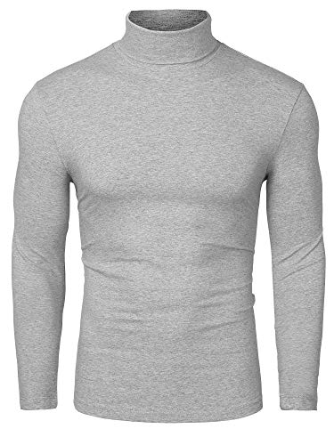 uxcell Men's Light Grey Turtleneck Top Slim Fit Long Sleeve Pullover Turtle Neck Shirt 42
