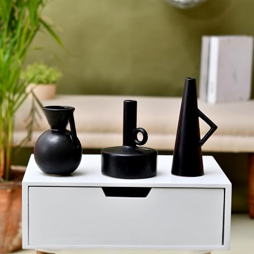 Image of Amazon Basics Sleek Abstract Table Decor Trio | A Modern Blend of Art & Elegance | Elevate Your Space with Contemporary Charm Pack of 3, Black, Ceramic