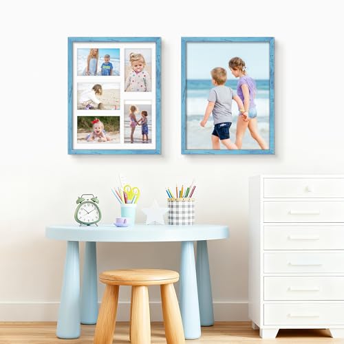 Image of DUENPY 11x14 Collage Picture Frame 4x6 Collage Picture Frame Displays Five 4x6 inch Photos or 11x14 (Without Mat) Wall Decor Wall Hanging or Tabletop Blue