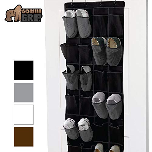 Gorilla Grip Premium Over The Door Shoe Organizer, 24 Durable Pockets, Hooks, Large