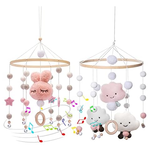Mobile Babybett,Tianher 2 Pcs Hängende Spiel Mobile Baby Mobile Windspiele aus Filz Ball und Bambus thumbnail