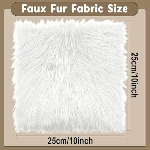 White Faux Fur Fabric Squares, 10x10 Inches Fluffy Faux Fur for DIY Crafts, Fashion Design, Beard, Sewing, Cosplay Costumes, Seat Pads, Rugs, Pillows and Home Decoration Projects