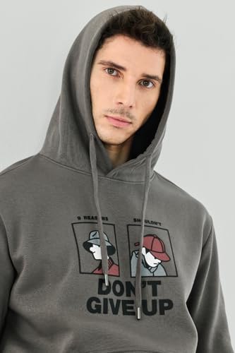 Image of SNITCH Men Casual Jacket| Regular Fit Full Sleeve Hooded Printed Graphic Style | Soft Cotton Blend Fleece Pullover with Kangaroo Pocket for Winter Wear