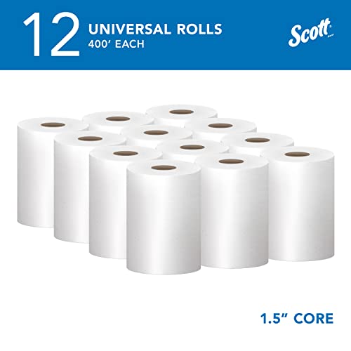 Image of Scott Essential Universal Hard Roll Towels (02068), with Absorbency Pockets, 1.5 inch Core, White, (400' /Roll, 12 Rolls /Case, 4,800' /Case)