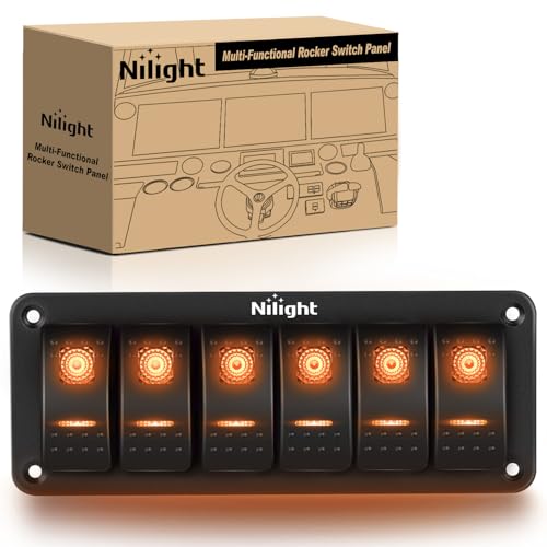 Image of Nilight 6 Gang Rocker Switch Panel w /Orange LED Light 5Pin ON Off Pre-Wired | Aluminum Toggle Switches Waterproof for 12V /24V Cars Marine Boats ATVs Trailers RV Trucks