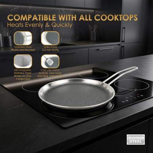 Image of Thermador Triply Honeycomb Mesh Dosa Tawa -30 cm | Induction & Gas Compatible | Stainless Steel Triply Cookware | Crispy dosa tawa (30)