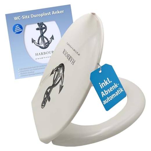 BURI WC Sitz mit Absenkautomatik, Toilettendeckel mit Motiv Anker, Klobrille Softclose, O-Form, Toilettensitz mit Befestigung, langlebiger Kunststoff, Universal Klodeckel, Duroplast Anker Design