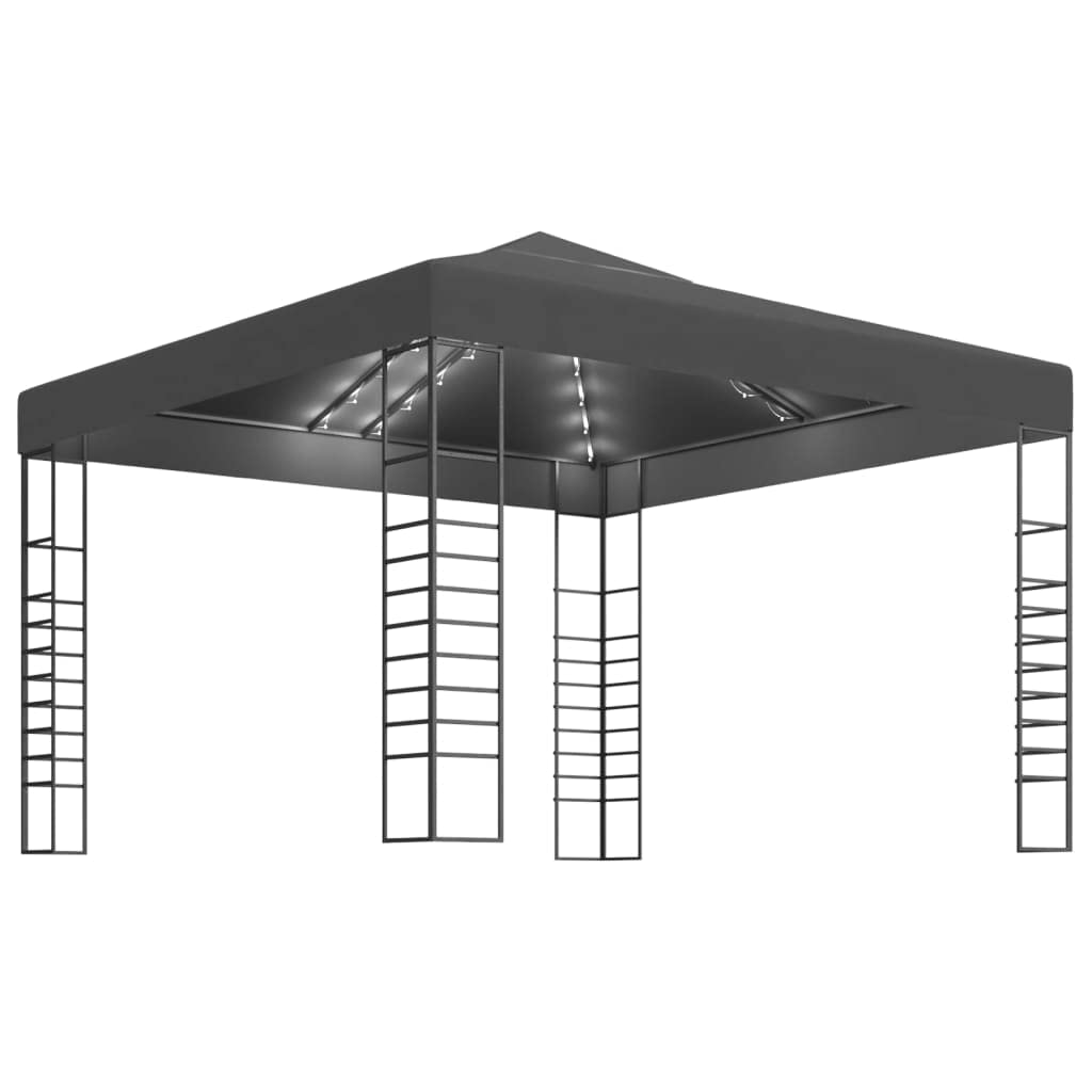 Gartenzelt Pavillon Partyzelt Sonnenschutz Gartenpavillon Bierzelt Gartenlaube mit LED-Lichterkette 3x3 m Anthrazit
