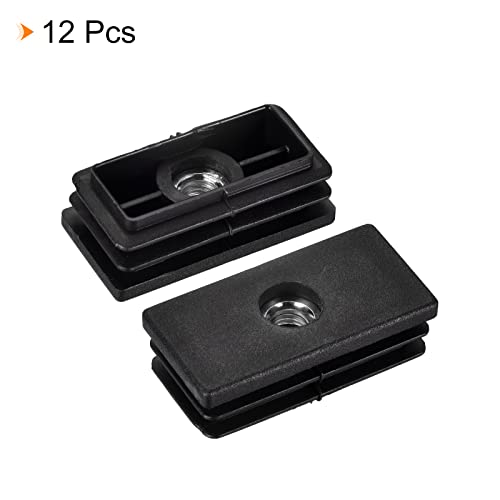 Image of uxcell 12Pcs Inserts for Rectangle Tubes with M8 Thread, for 1.57 inchx0.79 inch OD Rectangle Tube, Rectangle Black Plastic Plug Caster Insert Chair End Caps Furniture Leg Plug