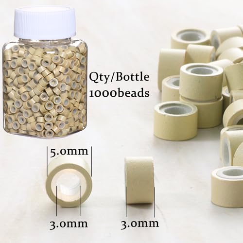 GOTDYA 1000pcs 5mm Blonde Extension Beads,Silicone Lined Micro Rings,MicroLink I Tip Weft Beads for Hair Tinsel and Feathers Extensions