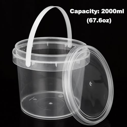 Image of 18 PCS 68 oz Plastic Ice Cream Containers, Clear Buckets with Lids and Handles, 2000ml Cocktail Rum Buckets for Snacks Deli Fruits, Drinks