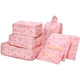 Amazon Brand - Umi Packing Cubes, 7 Teilige Koffer Organizer Travel Organizer, Packwürfel Set 7 Schuhe Tasche Kleidersack, Packtaschen Reise Zubehör (Kirsche)