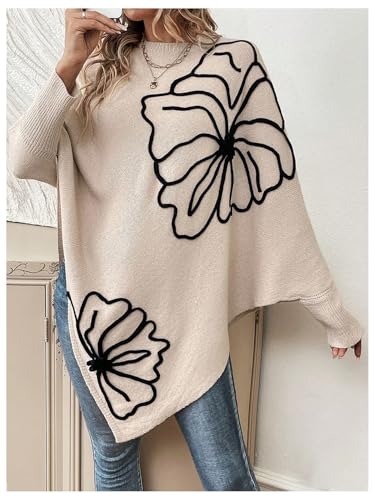 MakeMeChic Women's Fall Sweater Asymmetrical Hem Knit Poncho Sweater4