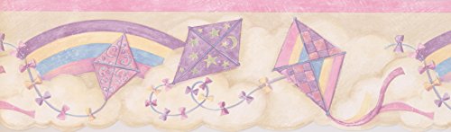Rainbow Colorful Kites In The Clouds Retro Wallpaper Border For Kids, Roll 15' X 7.25'' #TOP1