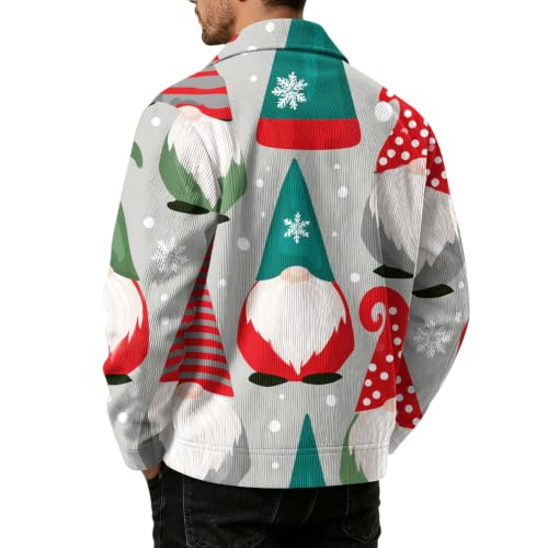 Mens Corduroy Jacket Vintage Christmas Print Casual Lapel Collar Coat - image 6