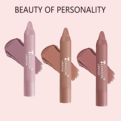 3 Colors Matte Lipstick Crayon Set, Nude Lipstick Velvet Air Lip Crayon Lip Stain Long Lasting Waterproof Lipstick For Women Makeup, Lip Stick Texture Silky Non-Fading Lipgloss Hydrating Lip Gloss Set (Set A) #TOP3