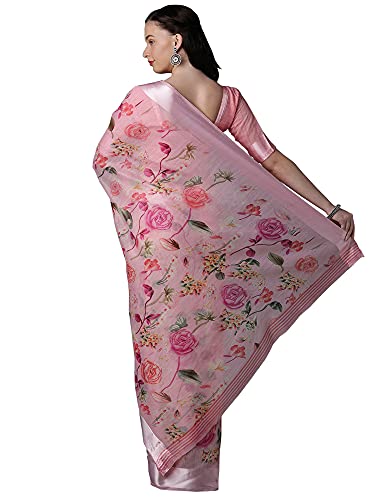 Image of AKHILAM Women's Cotton Silk with Satin Patta Printed Saree with Unstitched Blouse Piece(Light Pink F0PREMA108)