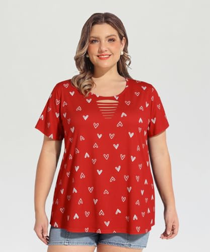 Image of CARCOS Plus Size Tops for Women Short Sleeve Shirts Basic Tee Solid Color Blouse V Neck Tunic Loose Fit Tshirts Summer XL-5XL