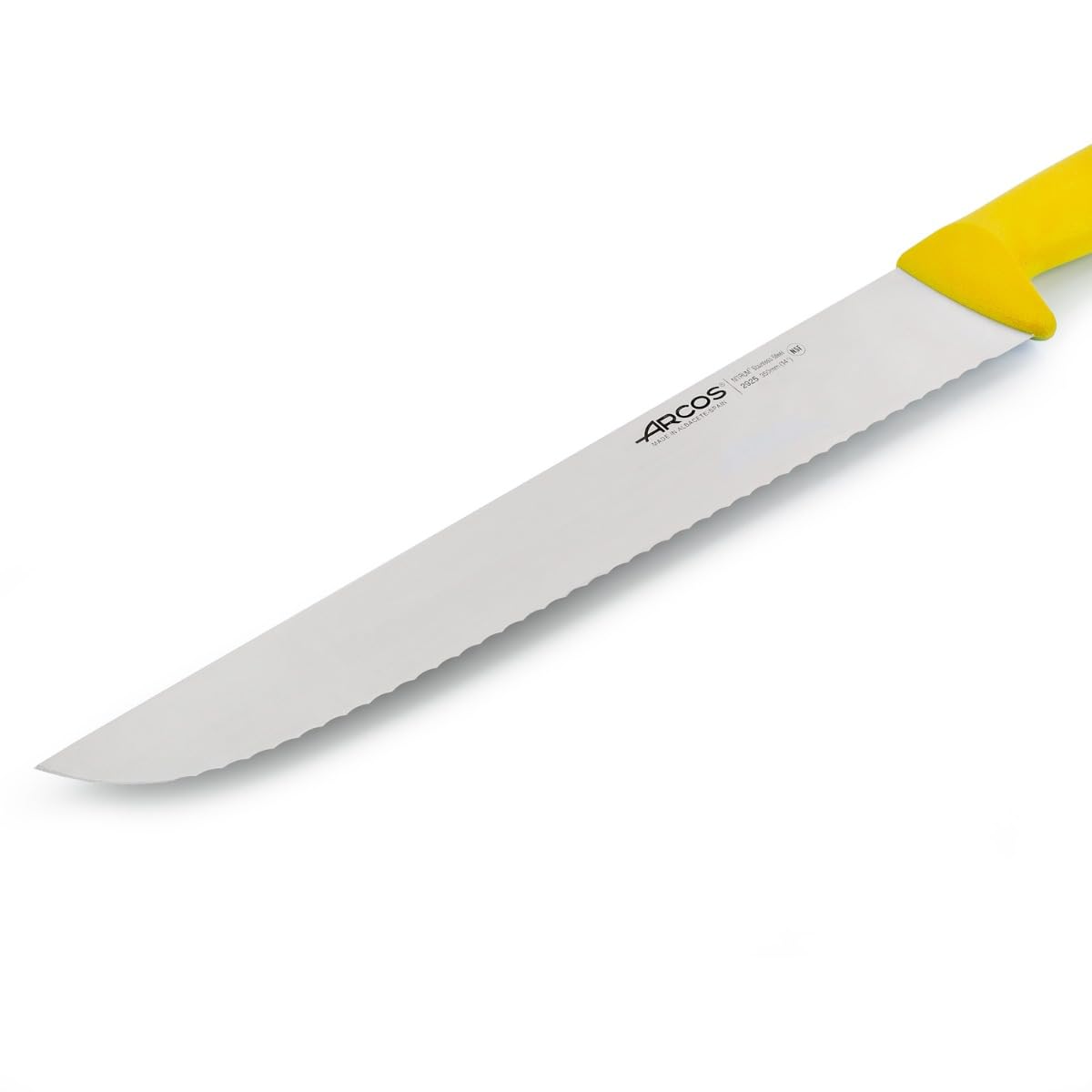 Arcos Cuchillo Pescadero Hoja Serrada Acero Inoxidable Nitrum 350 mm - Mayor Durabilidad y Corte Preciso - Mango Polipropileno Amarillo - Serie 2900