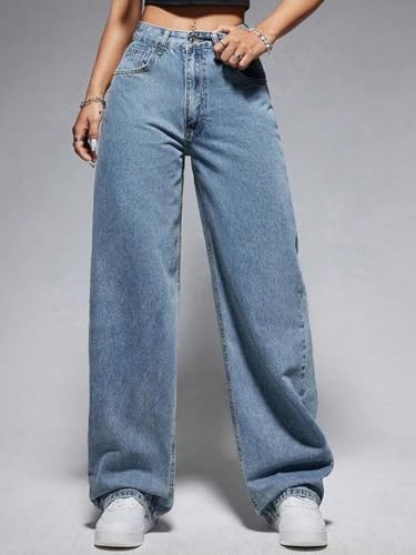 Image of KOTTY Women's Wide Leg Denim Jeans | Relaxed Fit High Rise Fashion Jeans for Casual Wear