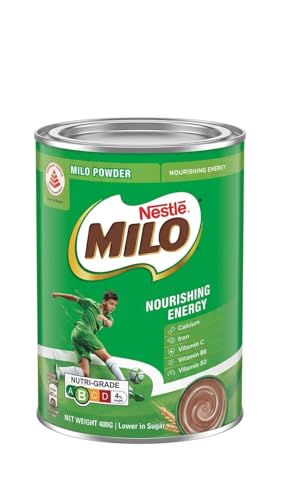 Nestlé MILO Chocolate Malt Powder, Nourishing Energy, with Calcium, by febora foods, Iron & Vitamins, Lower in Sugar, 400g TIN