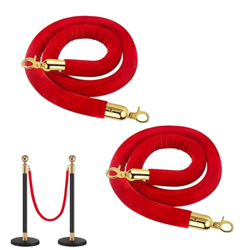 JINGHANGER 2 pièces Velours Corde de Barrières Barrier Ropes Barrière Corde Rouge Corde Barrière de Contrôle de Foule Séparation Épaisse de File d’Attente 150cm