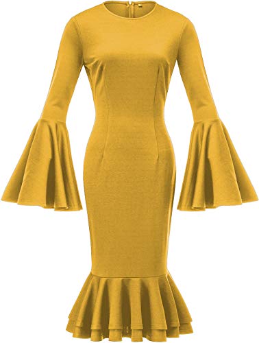 HongyuAmy Women's Bell Sleeve Fishtail Dresses Bodycon Cocktail Party Pencil Dress (Color F, l)