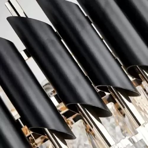 Image of SUANI Black Golden Italian K9 Crystal Ceiling Fixture Metal Chandelier | Jhoomar for Restaurant | Chandelier Home | Light Fixture, Black Gold, Round (600) mm