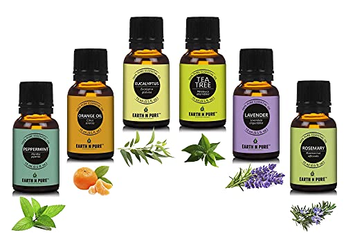 Image of Earth N Pure Essential Oil Pack of 6 (Peppermint, Sweet Orange, Eucalyptus, Tea tree, Lavender & Rosemary) 15 ml each