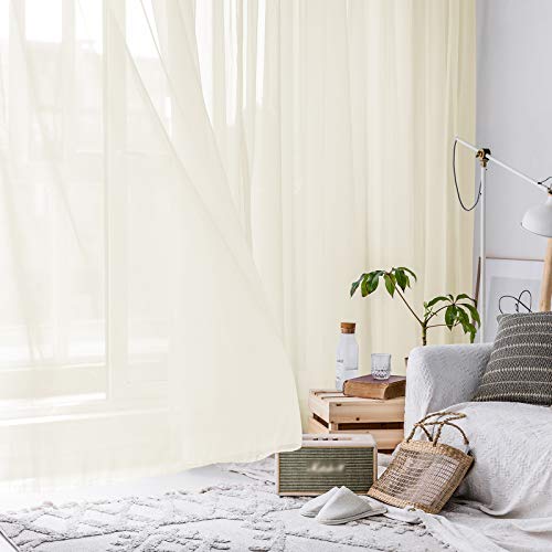 Lazzzy Beige Sheer Curtains Living Room Textured Batise for Window Curtian Drapes Fine Weave 84 Inch Length Rod Pocket Top Window Treatment Set Curtains for Bedroom Dining Voile Drapes 2 Panels