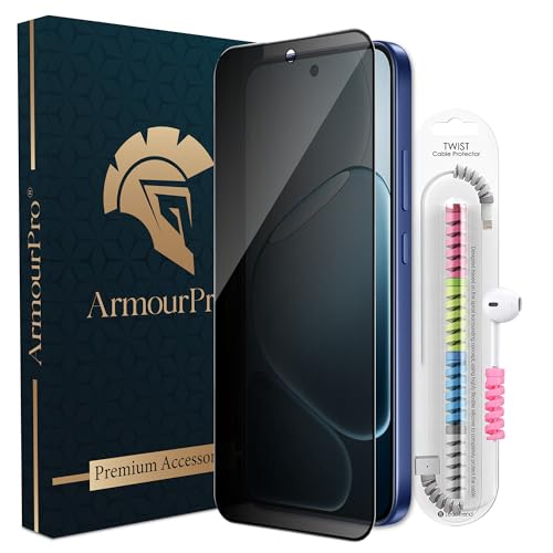 Image of ArmourPro Privacy Tempered Glass for Oppo F31 Pro, Oppo F31, Anti Spy Anti Peeping Screen Protector, Edge-to-Edge Full Coverage, 9H Hardness with Cable Protector | Black