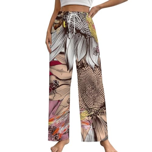 Pantalon de pyjama femme imprimé fleur abeille libellule en taille S avec poches